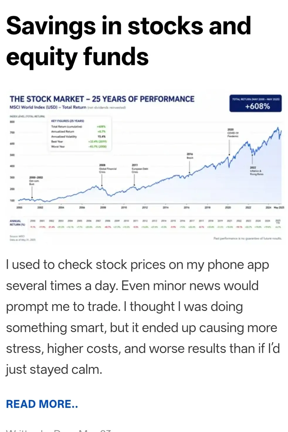 Savings in stocks and equity funds
