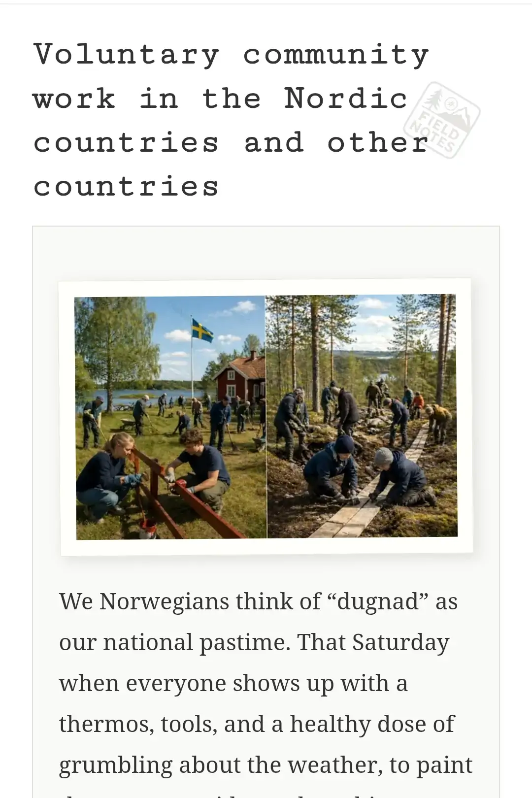 Voluntary community work in the Nordic countries and other countries