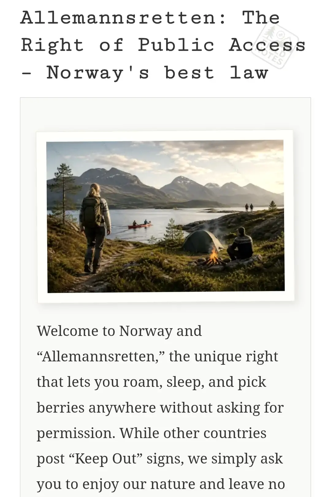 Allemannsretten: The Right of Public Access – Norway's best law