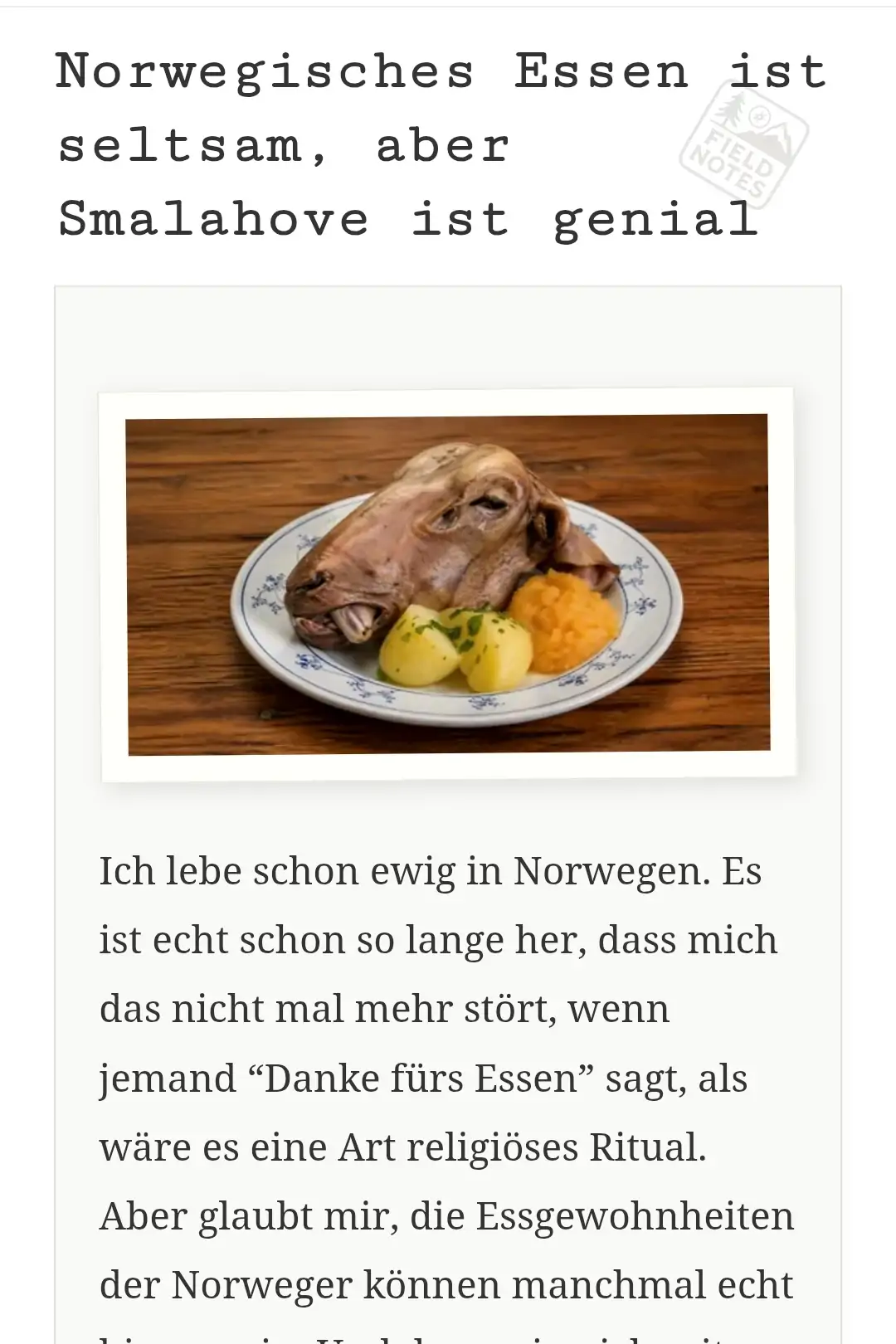 Norwegisches Essen ist seltsam, aber Smalahove ist genial