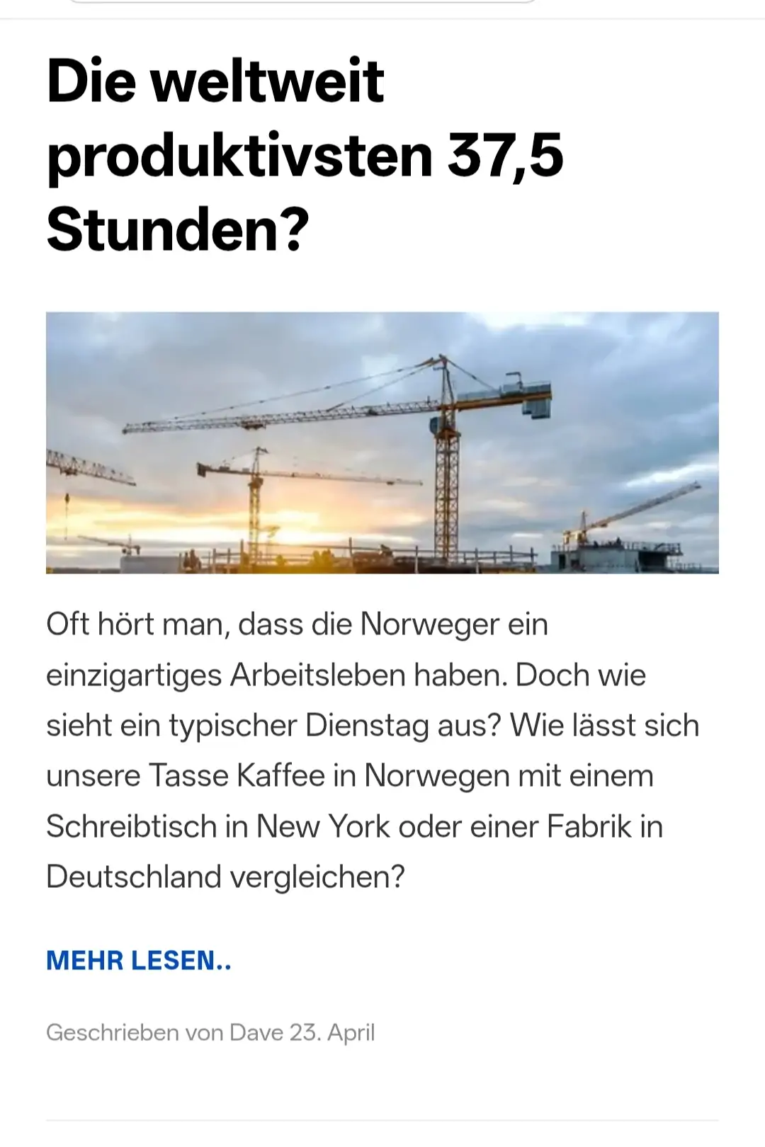 Die weltweit produktivsten 37,5 Stunden?